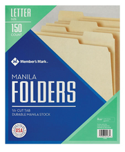 Member's Mark Manila File Folders, Letter, 1/3 Cut Assorted Tabs, 150 per Box