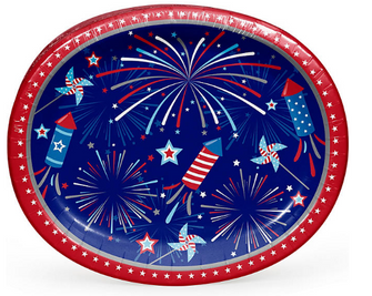 Member's Mark 4th of July Fireworks and Rockets Oval Plates, 10" x 12", 50 ct.