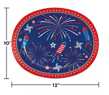 Member's Mark 4th of July Fireworks and Rockets Oval Plates, 10" x 12", 50 ct.