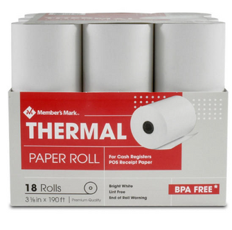Member's Mark Thermal Receipt Paper Rolls, 3 1/8" X 190', 18 Rolls