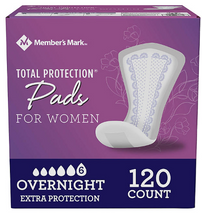 Member's Mark Total Protection Overnight Pad for Women 120 ct.