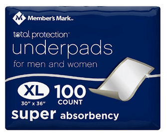 Member's Mark Total Protection Underpads Extra-Large, 30" x 36" 100 ct.