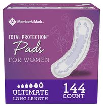 Member's Mark Total Protection Pads for Women, Ultimate Long Length, 144 ct