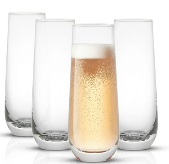 JoyJolt Milo Stemless Champagne Flutes Set of 4 9.4oz Champagne Glasses Mimosa Glasses Set