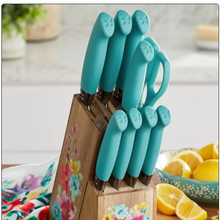 The Pioneer Woman Breezy Blossoms 11-Piece Stainless Steel Knife Block Set, Teal