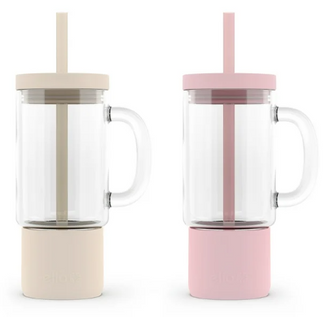 Ello Nova 2-Pack Glass Tumbler with Straw, Cream & Pink, 18oz