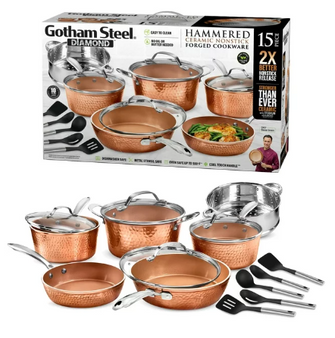 Gotham Steel Hammered Pots and Pans Set Nonstick Ceramic Cookware Set 15pc