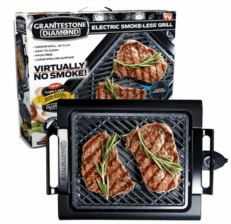 Granite Stone Indoor Nonstick Electric Smoke-Less Grill with Cool-Touch Handles and Adjustable Temperature Dial Ð Black, 16" x 14Ó