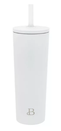 Beautiful 24oz No Drippy Sippy Stainless Steel Tumbler With Straw, White