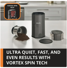 KRUPS Silent Vortex Electric Coffee and Spice Blade Grinder,Grey with removable Stainless Steel Grinder Bowl