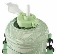 TAL Motivational Gallon Jug Water Bottle with Handle, Push Button Lid & Straw, Neoprene Sleeve, Easy-Carry Strap, Green Palms - Brands For Less USA