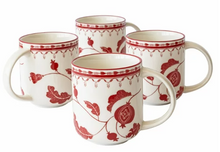 Sofia Home Red Set of 4 Stoneware Mugs