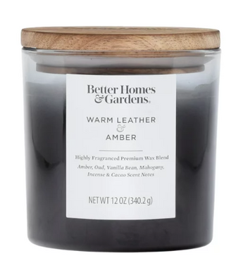 Better Homes & Gardens 12oz Warm Leather & Amber Scented 2-Wick Ombre Jar Candle