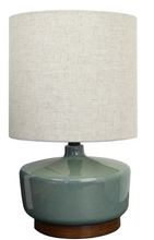 Better Homes & Gardens 17" Tall Modern Mid-Century Ceramic Table Lamp with Wood Base