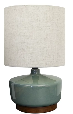 Better Homes & Gardens 17" Tall Modern Mid-Century Ceramic Table Lamp with Wood Base