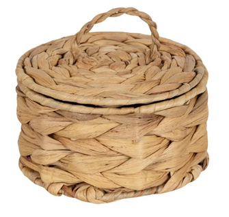 Design Ovation 3.5Ó x 6Ó Round Trinket Box with Lid in Water Hyacinth Natural Material