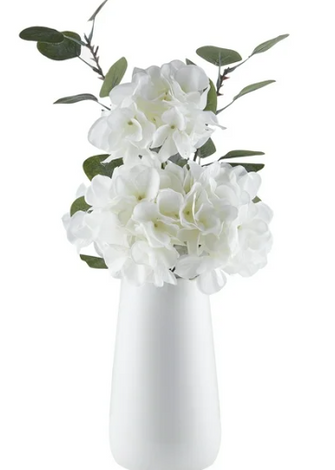 My Texas House White Faux Hydrangea Plant in Ceramic Vase, 16" Height