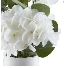 My Texas House White Faux Hydrangea Plant in Ceramic Vase, 16" Height