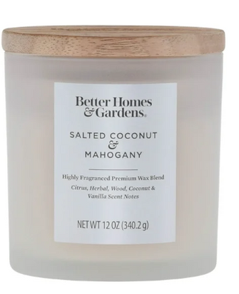 Better Homes & Gardens 12oz Salted Coconut & Mahogany Scented 2-Wick Frosted Jar Candle