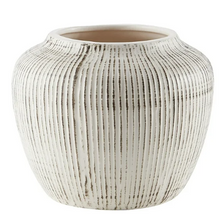 My Texas House 5" White Distressed Stripe Round Stoneware Vase