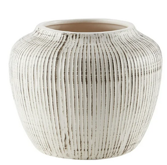 My Texas House 5" White Distressed Stripe Round Stoneware Vase