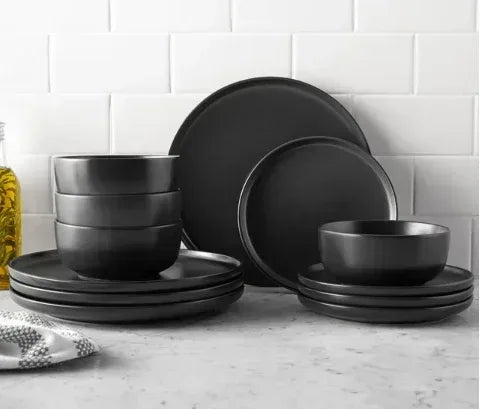 Mainstays Alessandra Matte Black 12-Piece Stoneware Dinnerware Set ...