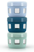 Ello Duraglass Reusable Glass Condiment Containers with Leak Proof Plastic Lid, 4 oz, Set of 3