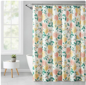 Mainstays Floral Flowers Polyester Shower Curtains, 72" x 72", Pink