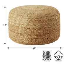 Stylehouse 100% Cotton Natural Jute Pouf, 12" H x 20" W