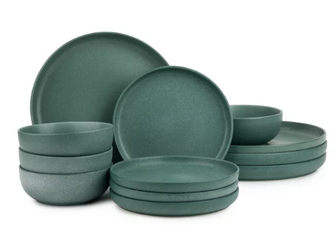 Thyme & Table 12-Piece Stoneware Dinnerware Set, Caspian Green