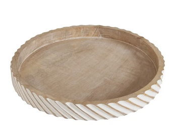 My Texas House 16" Natural White Diagonal Round Wood Decorative Tray