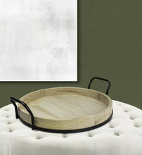 Better Homes & Gardens 17-inch Round Light Wood and Metal Tray
