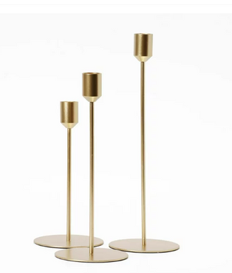 Crystal Art Gallery Indoor Modern Metal Gold Unscented Tealight Candle Stick Holder Set of 3