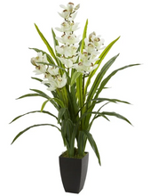 Nearly Natural 45" Plastic and Polyester Cymbidium Orchid Artificial Plant, White