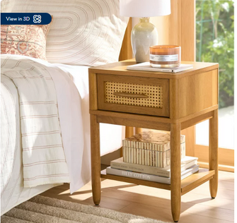 Better Homes & Gardens Springwood Caning Nightstand, Light Honey Finish