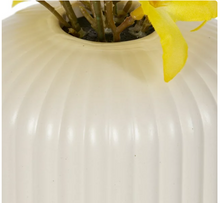 Better Homes & Gardens 10" Artificial Flower Yellow Forsythia in Ribbed off-White Ceramic Vase