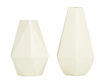 CosmoLiving by Cosmopolitan 12", 10"H Geometric Cream Metal Vase, Set of 2