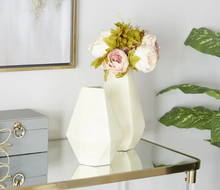 CosmoLiving by Cosmopolitan 12", 10"H Geometric Cream Metal Vase, Set of 2