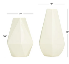 CosmoLiving by Cosmopolitan 12", 10"H Geometric Cream Metal Vase, Set of 2