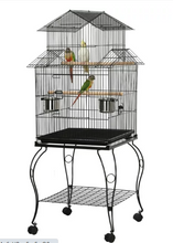 SMILE MART Metal Rolling Bird Cage with Triple Roof Detachable Stand for Birds Finches Lovebirds Canaries Cockatiels Conures Parakeets, Black