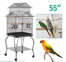 SMILE MART Metal Rolling Bird Cage with Triple Roof Detachable Stand for Birds Finches Lovebirds Canaries Cockatiels Conures Parakeets, Black