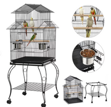 SMILE MART Metal Rolling Bird Cage with Triple Roof Detachable Stand for Birds Finches Lovebirds Canaries Cockatiels Conures Parakeets, Black