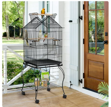 SMILE MART 57" Rolling Metal Parrot Cage Bird with Open Top, Black