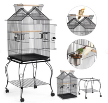 SMILE MART 57" Rolling Metal Parrot Cage Bird with Open Top, Black