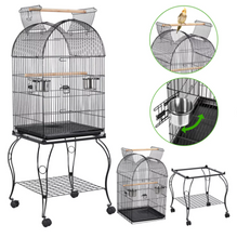 Renwick Rolling Metal Parrot Cage with Open Top For Small Birds, Black, 59" H