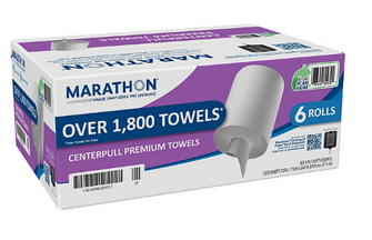 Marathon Premium Centerpull 1-Ply Paper Towels, White 303 sheets/roll, 6 rolls