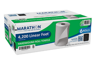 Marathon Hardwound Paper Towel Rolls, White 700 ft./roll, 6 rolls