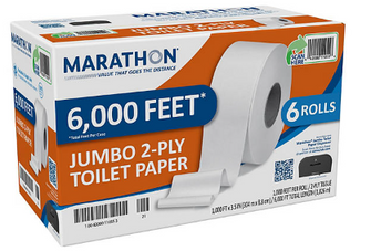 Marathon Jumbo Roll 2-Ply Toilet Paper, Septic Safe 1000 ft./roll, 6 rolls