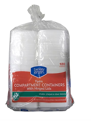 Berkley Jensen Hinged Foam Compartment Containers, 120 ct.