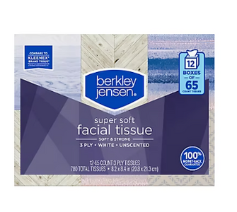 Berkley Jensen 3 Ply Facial Tissue, 65 ct./12 pk.